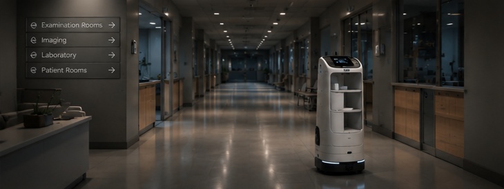 Hospital environment with a delivery robot